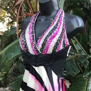 Blush sequin cutout striped  maxi dress